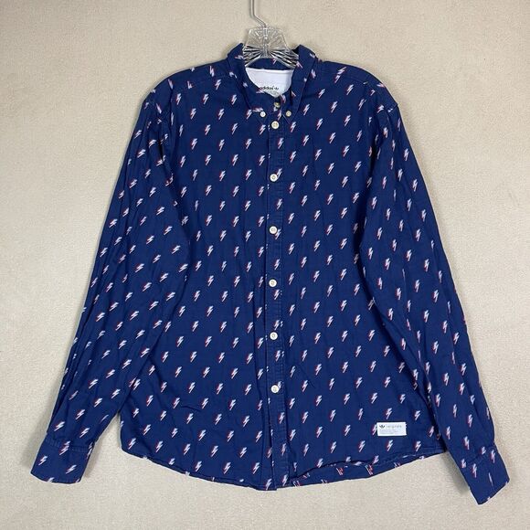Adidas Original Shirt Mens‎ Large Blue Embroidered Lighting Flash Button Down - Picture 1 of 11